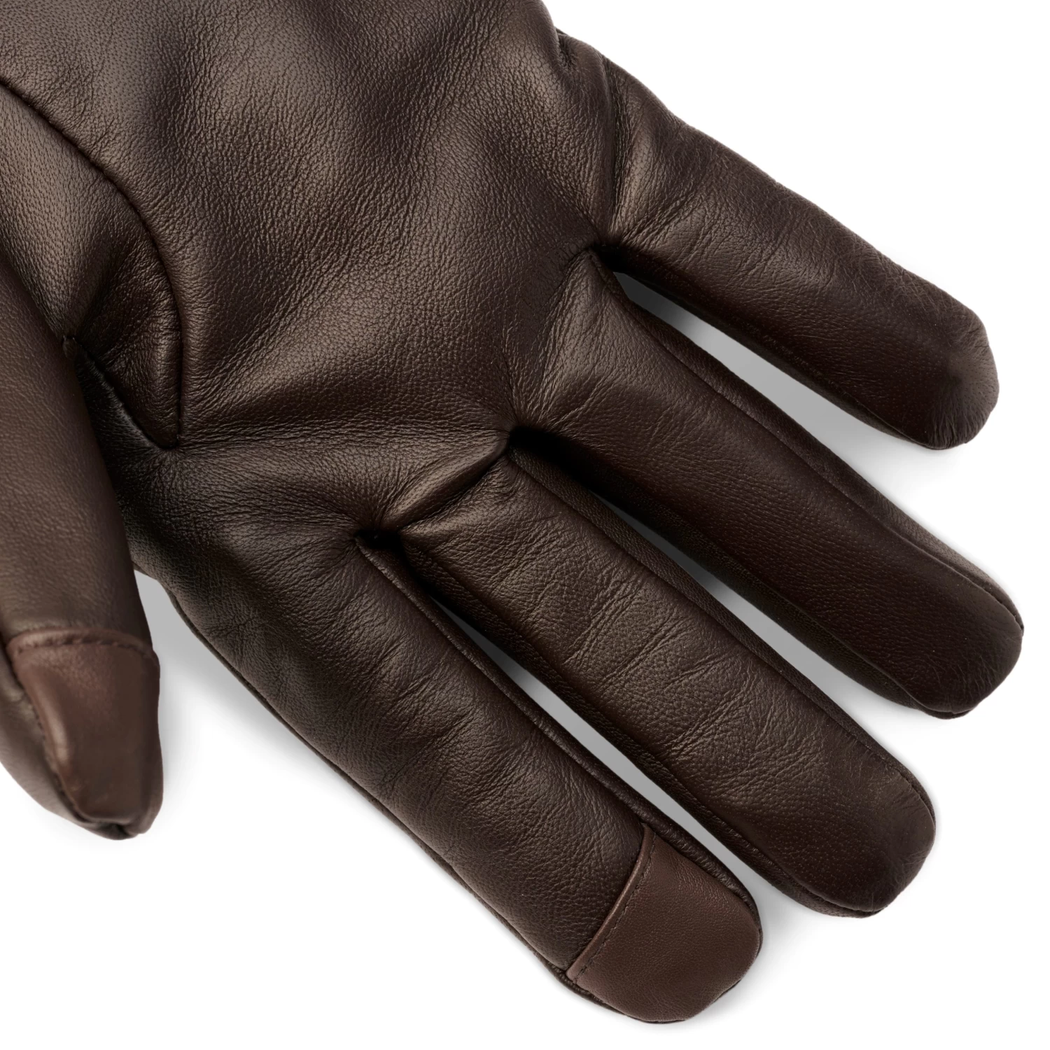 Brown Touchscreen Ribbed Leather Gloves - Image 3