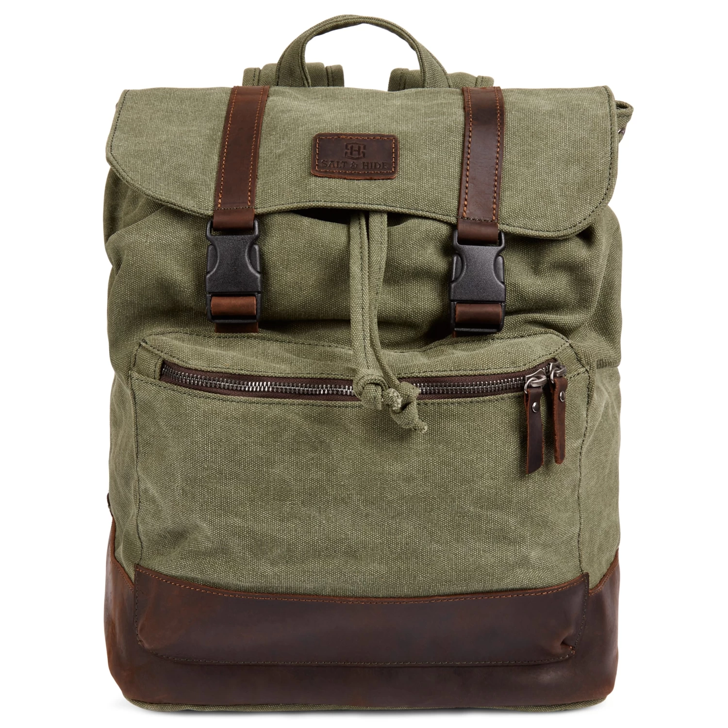 Tarpa | Olive Green Canvas & Dark Brown Leather Backpack - Image 3
