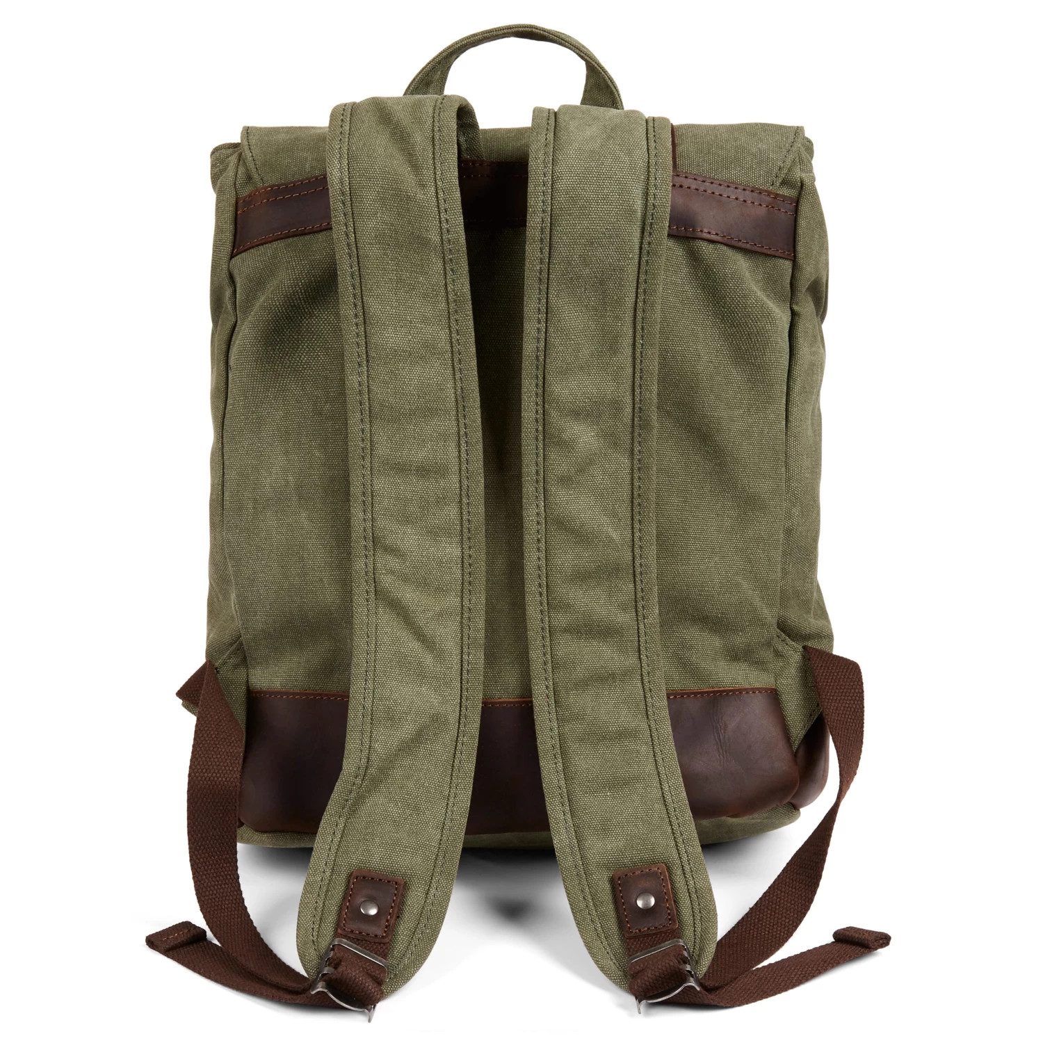 Tarpa | Olive Green Canvas & Dark Brown Leather Backpack - Image 2