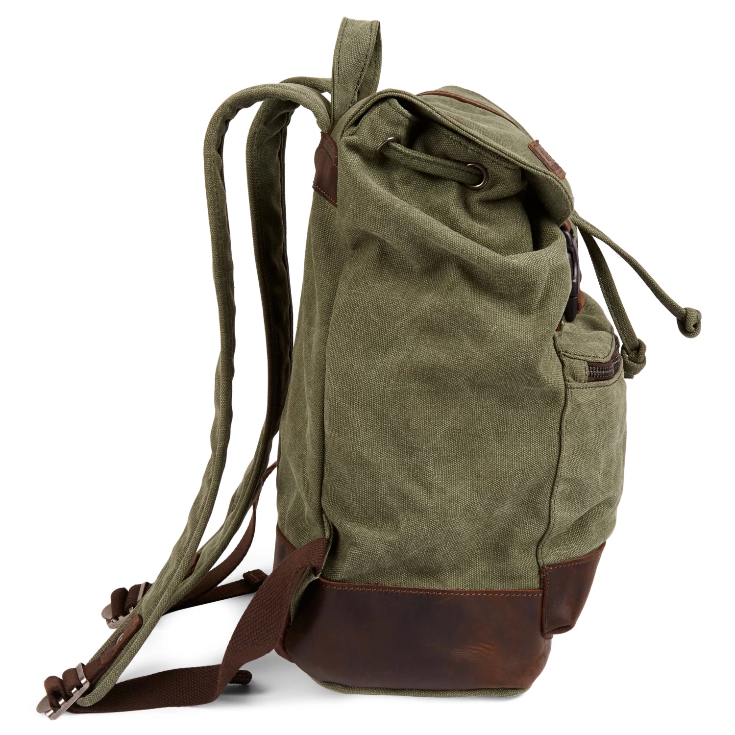 Tarpa | Olive Green Canvas & Dark Brown Leather Backpack - Image 4
