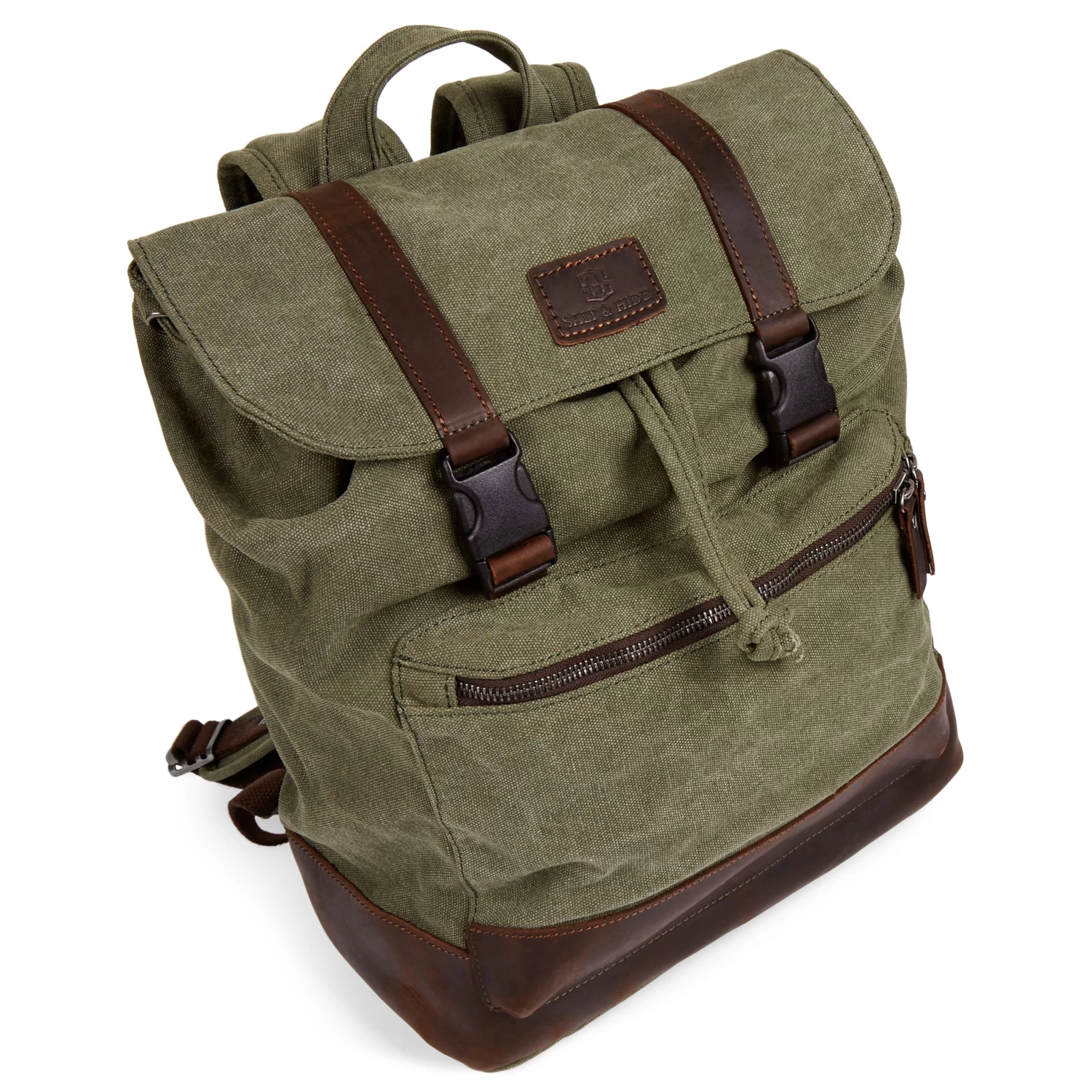 Tarpa | Olive Green Canvas & Dark Brown Leather Backpack - Image 5