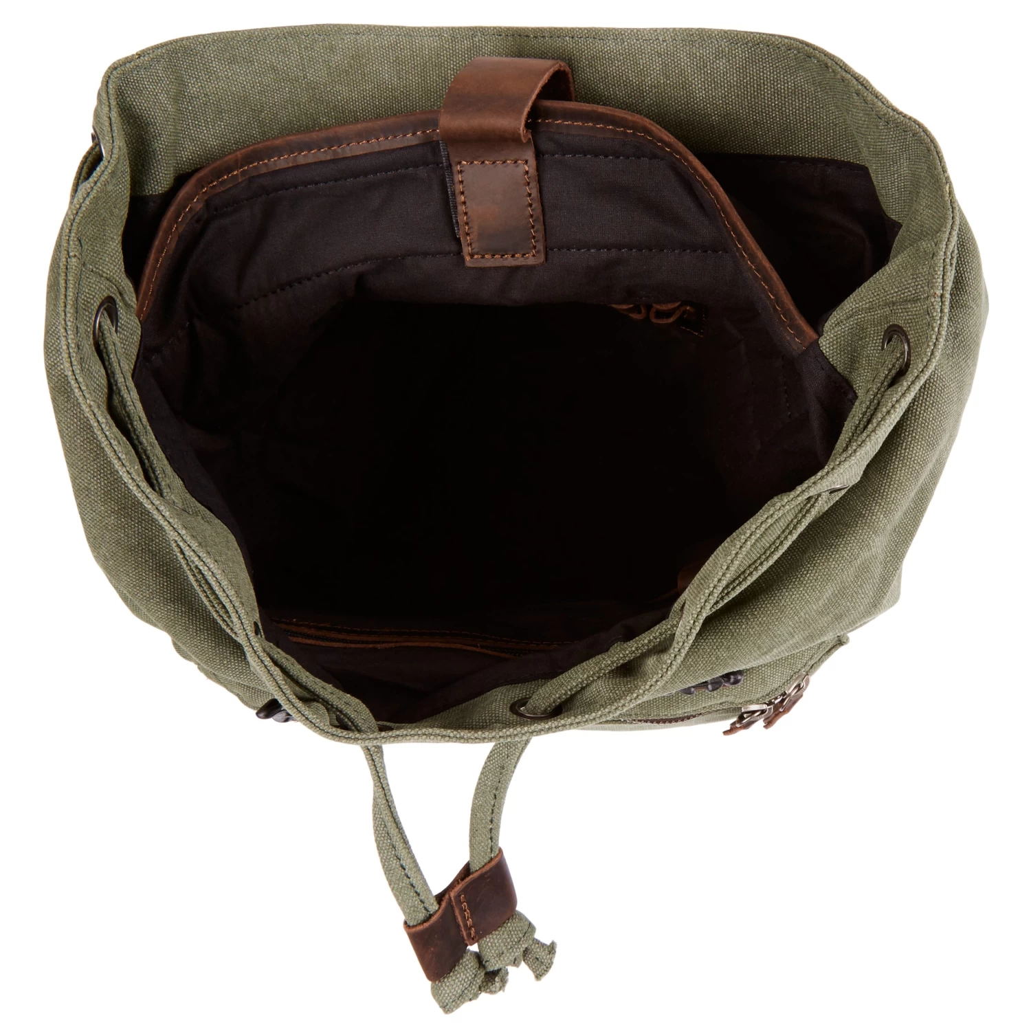 Tarpa | Olive Green Canvas & Dark Brown Leather Backpack - Image 7