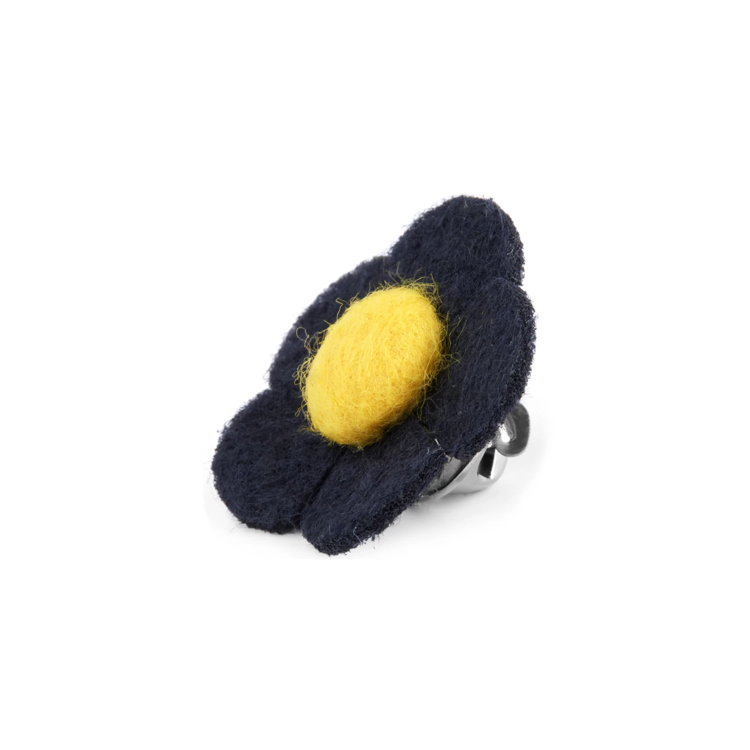 Navy Blue & Lemon Yellow Felt Flower Lapel Pin - Image 2