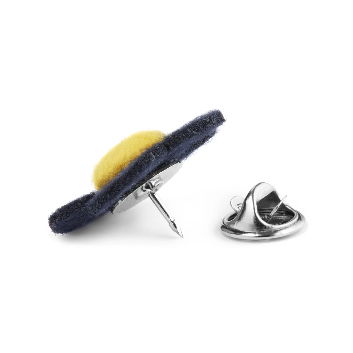 Navy Blue & Lemon Yellow Felt Flower Lapel Pin - Image 3