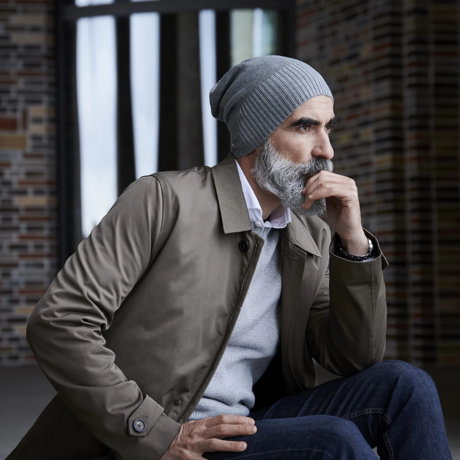 Kite | Light Grey Lightweight Organic Cotton Chunky & Fine Knitted Rib Beanie - Image 5