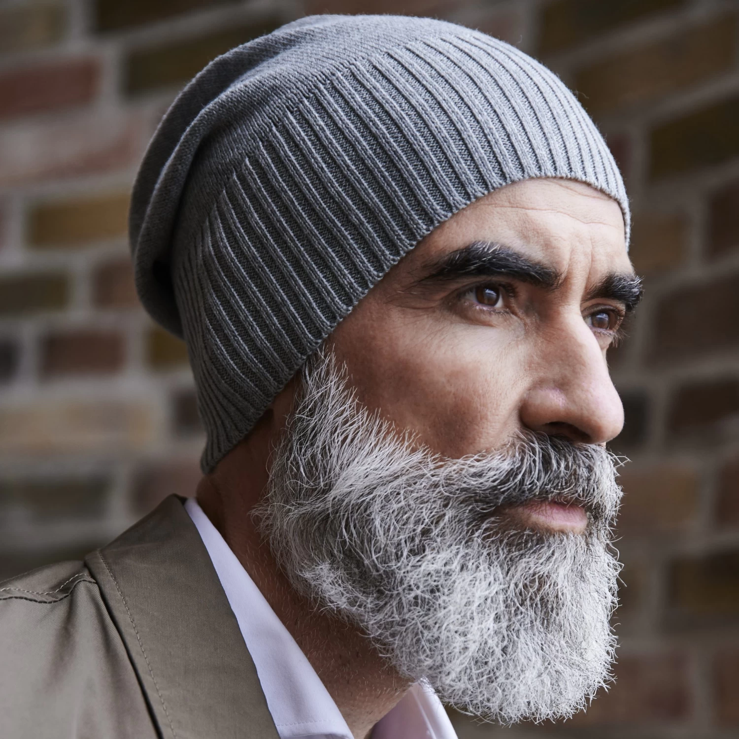 Kite | Light Grey Lightweight Organic Cotton Chunky & Fine Knitted Rib Beanie - Image 3