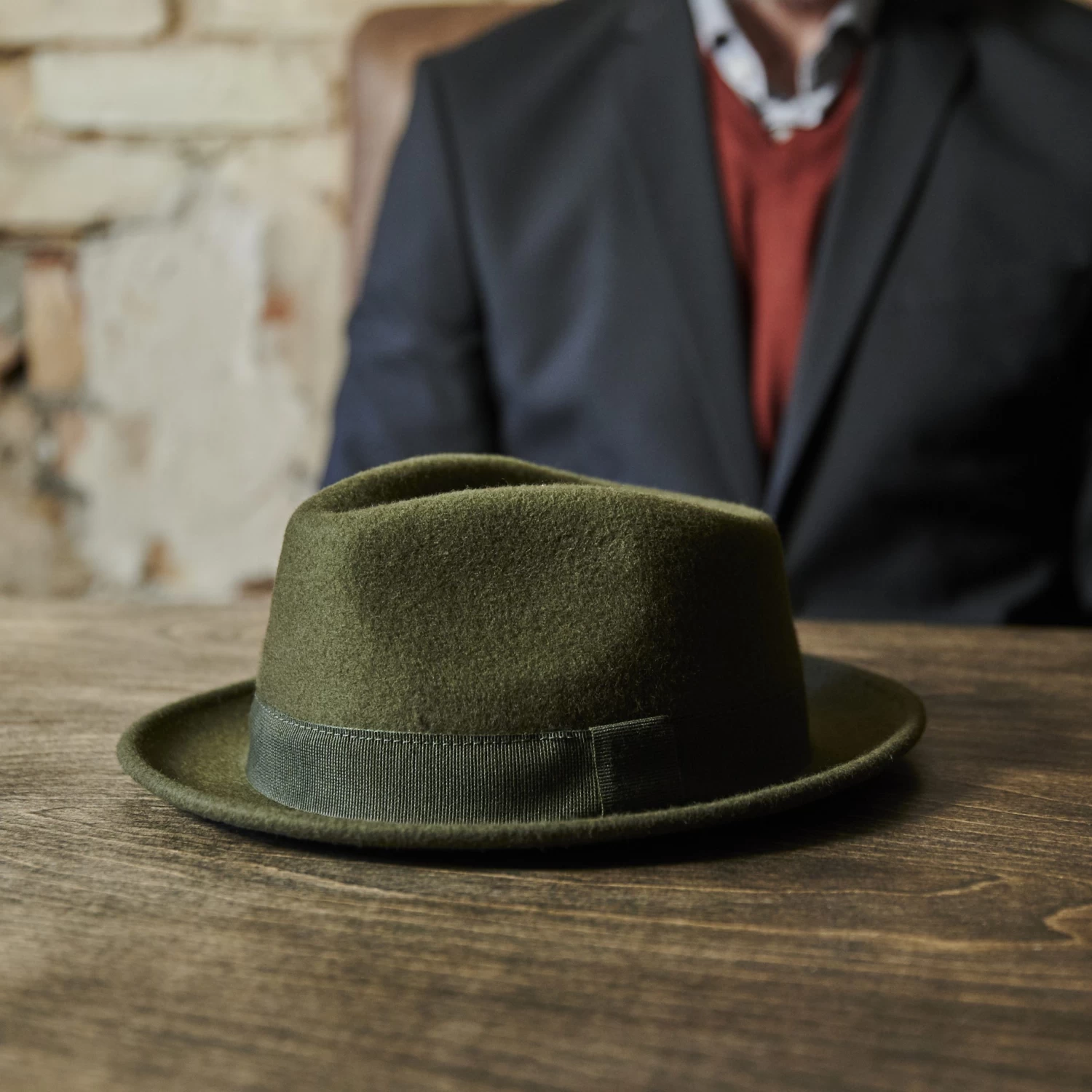 Moda | Olive Green Wool Trilby Hat - Image 6