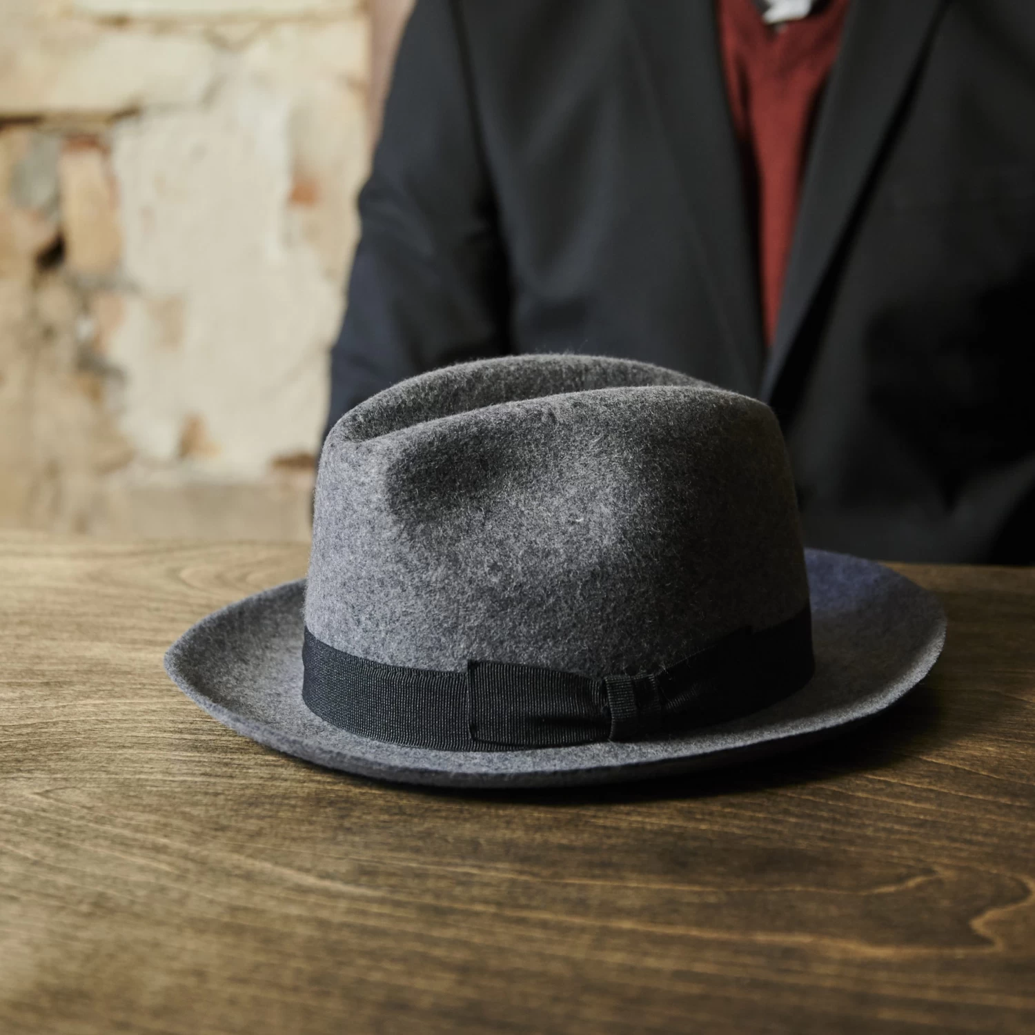 Moda | Dark Grey Wool Fedora Hat With Black Band - Image 6