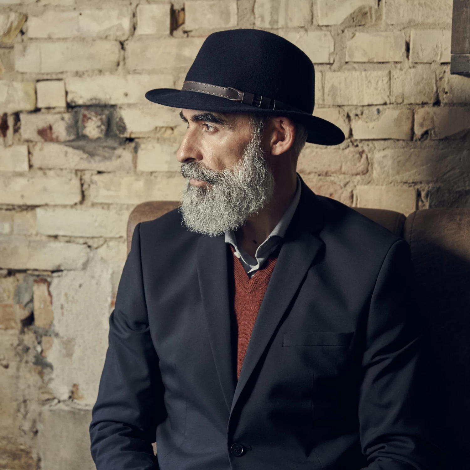 Moda | Navy Blue Wool Flat Brim Fedora Hat - Image 3