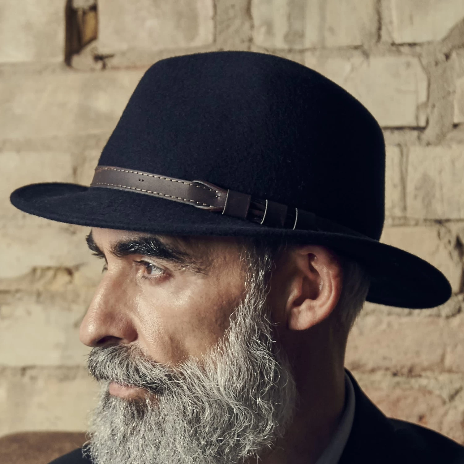 Moda | Navy Blue Wool Flat Brim Fedora Hat - Image 7