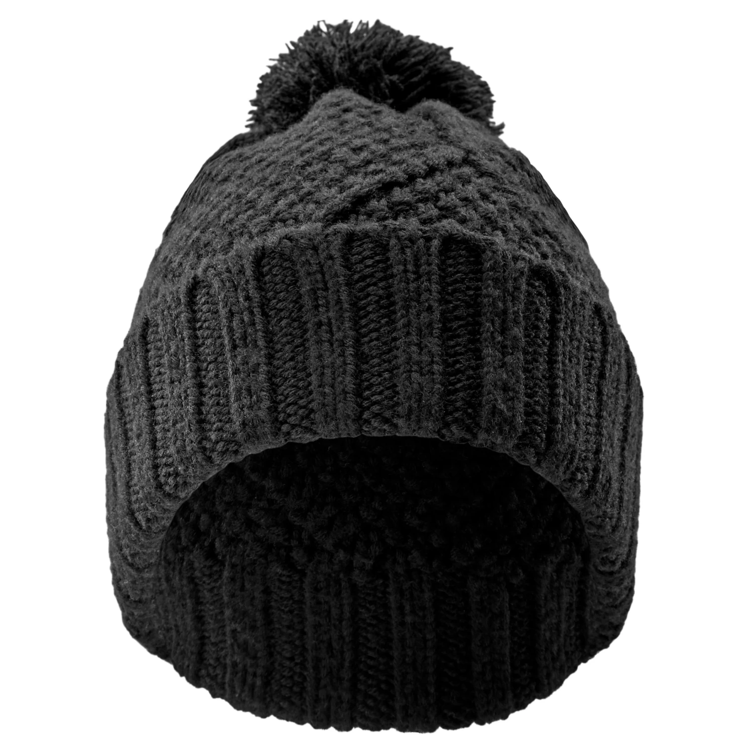 Black Merino Wool Chunky Knitted Rib Beanie With Tassel - Image 2