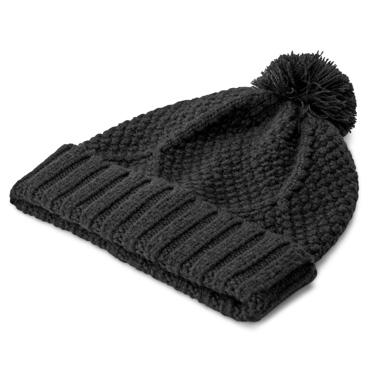 Black Merino Wool Chunky Knitted Rib Beanie With Tassel - Image 3