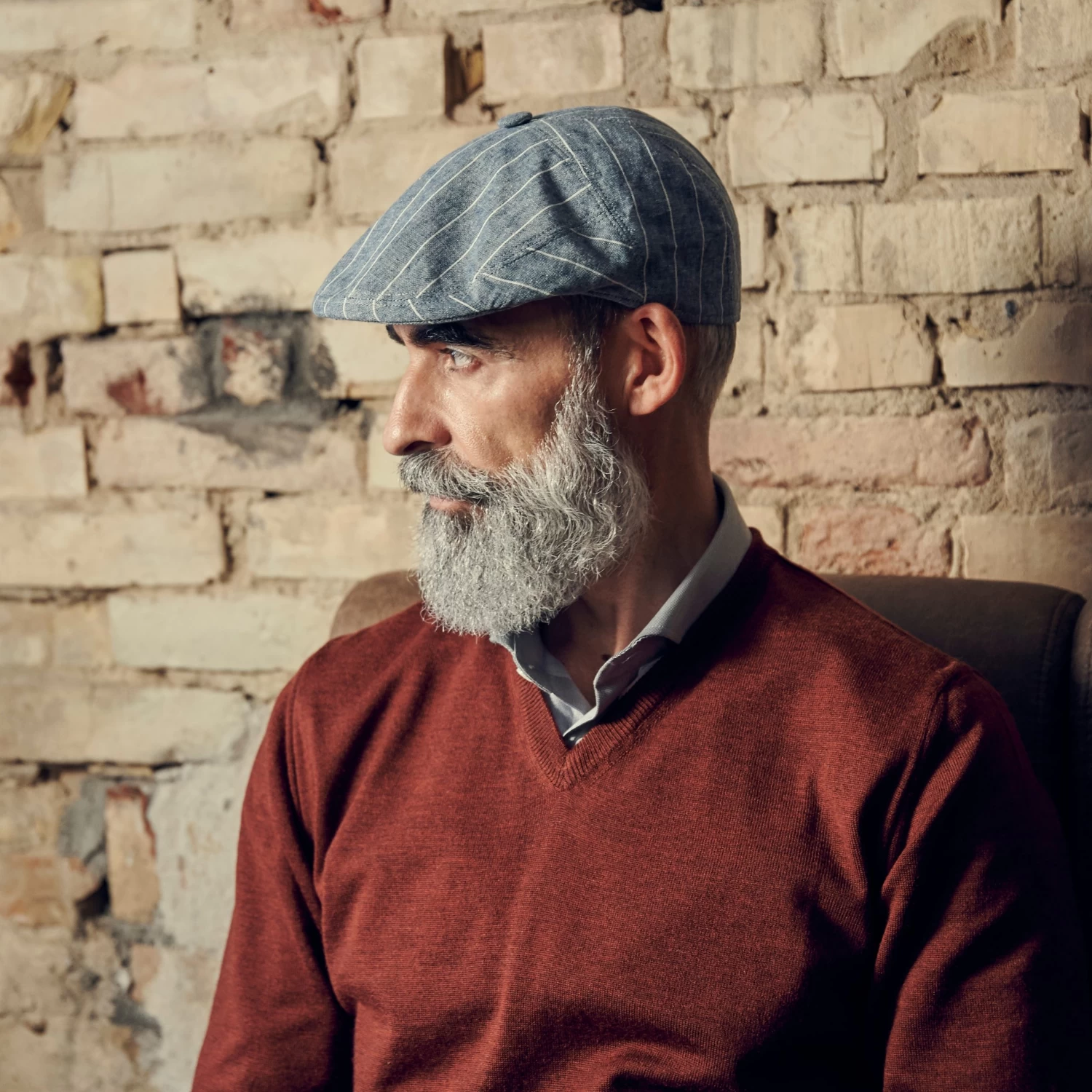 Moda | Deep Blue & White Striped Flat Cap - Image 5