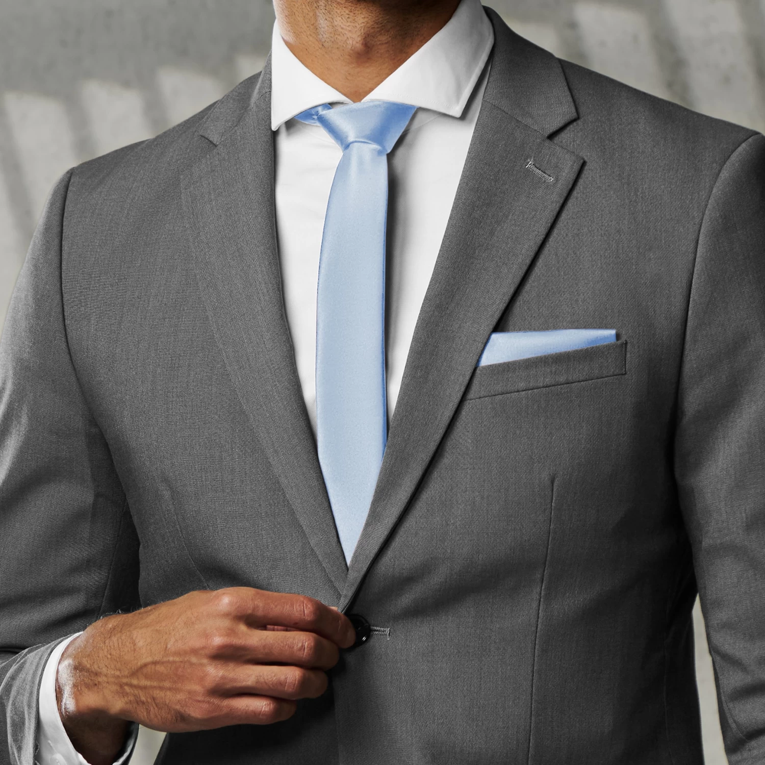 Basic Shiny Baby Blue Polyester Tie - Image 4