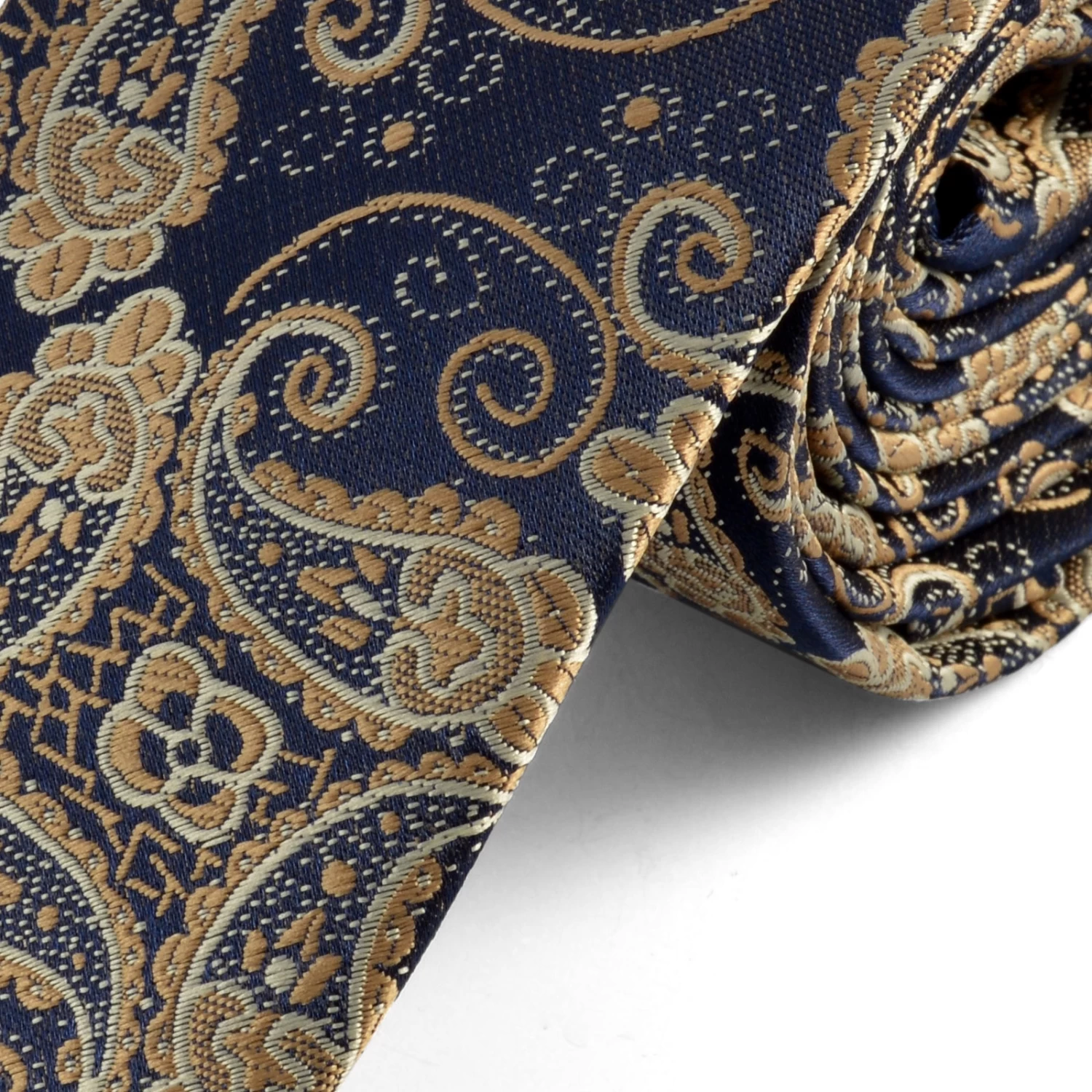 Blue & Gold Paisley Pattern Polyester Tie - Image 2