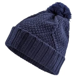 Navy Blue Merino Wool Chunky Knitted Rib Beanie With Tassel