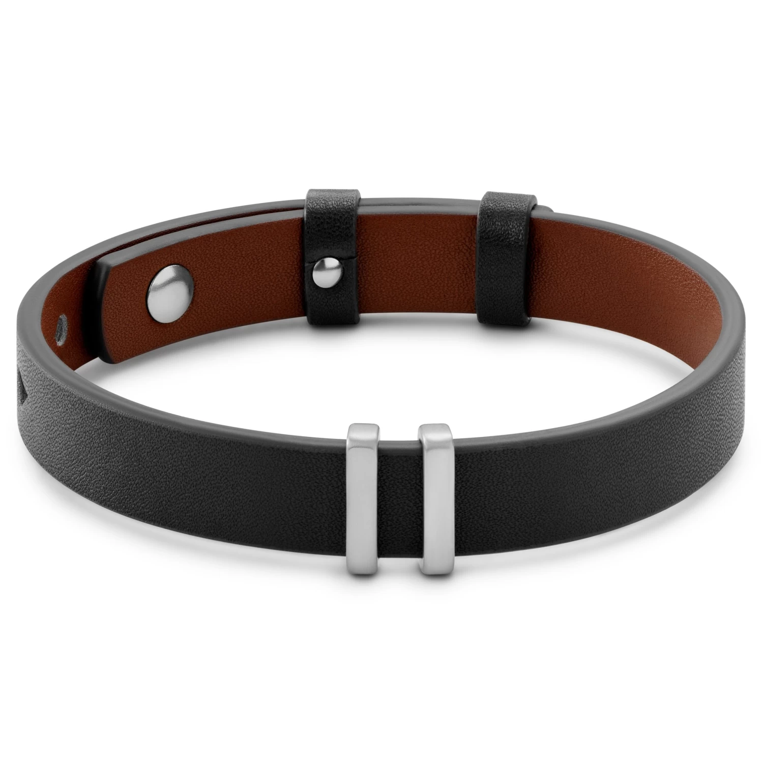 Nomen | Black And Brown Leather ID Bracelet With Silver-tone Elements