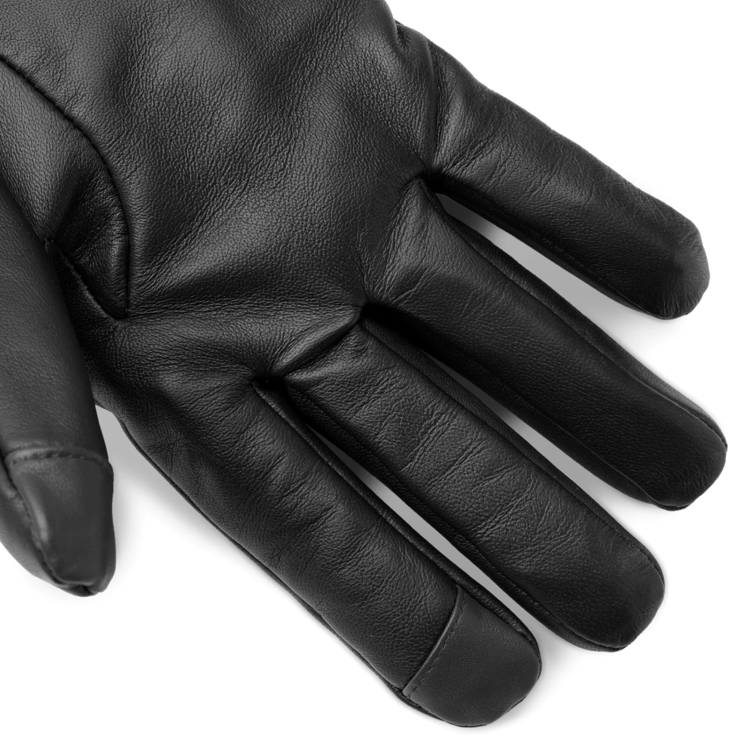 Black Touchscreen Ribbed Leather Gloves - Image 5