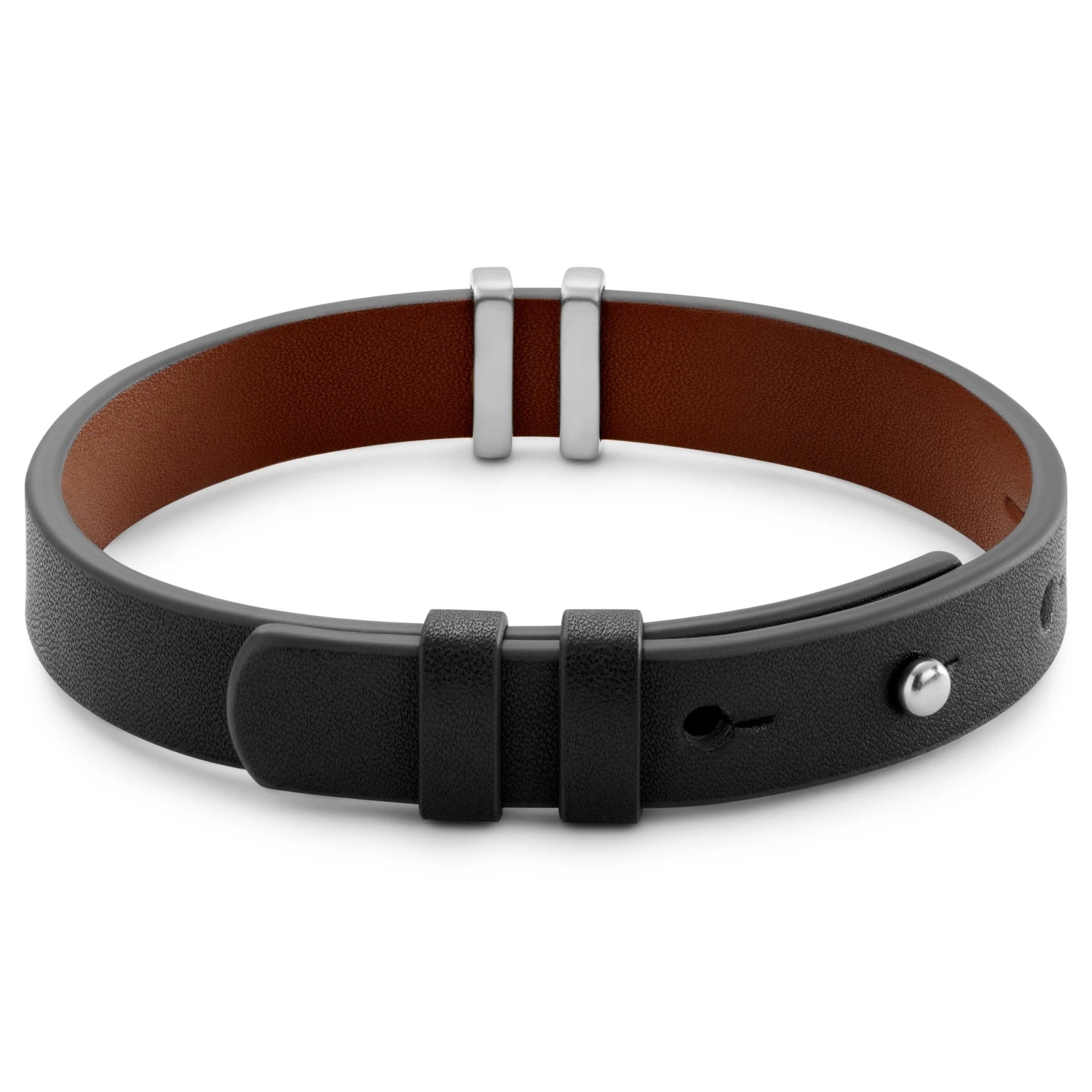 Nomen | Black And Brown Leather ID Bracelet With Silver-tone Elements - Image 4