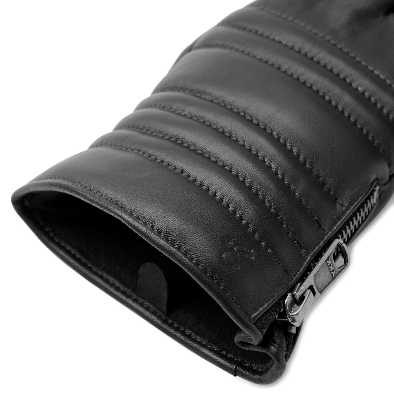 Black Touchscreen Ribbed Leather Gloves - Image 6