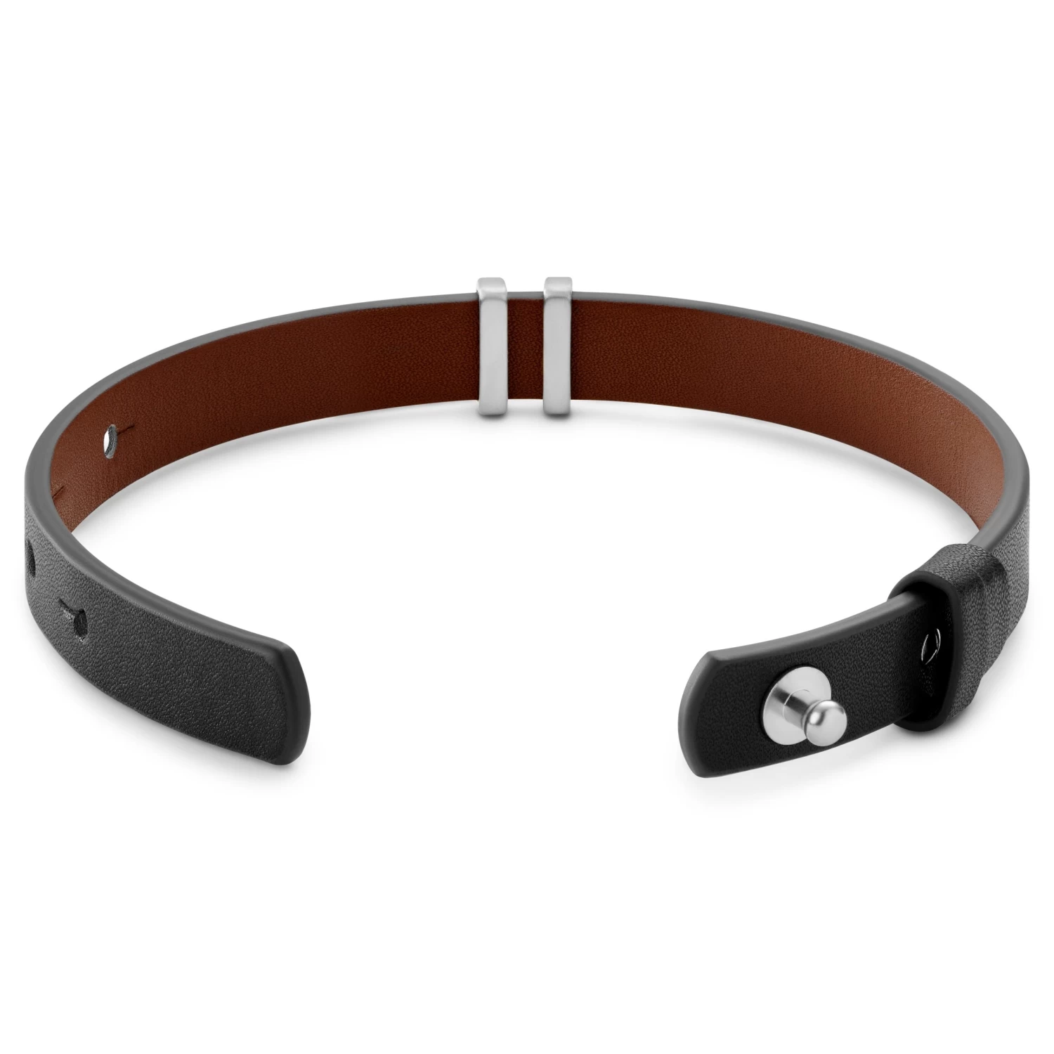 Nomen | Black And Brown Leather ID Bracelet With Silver-tone Elements - Image 5