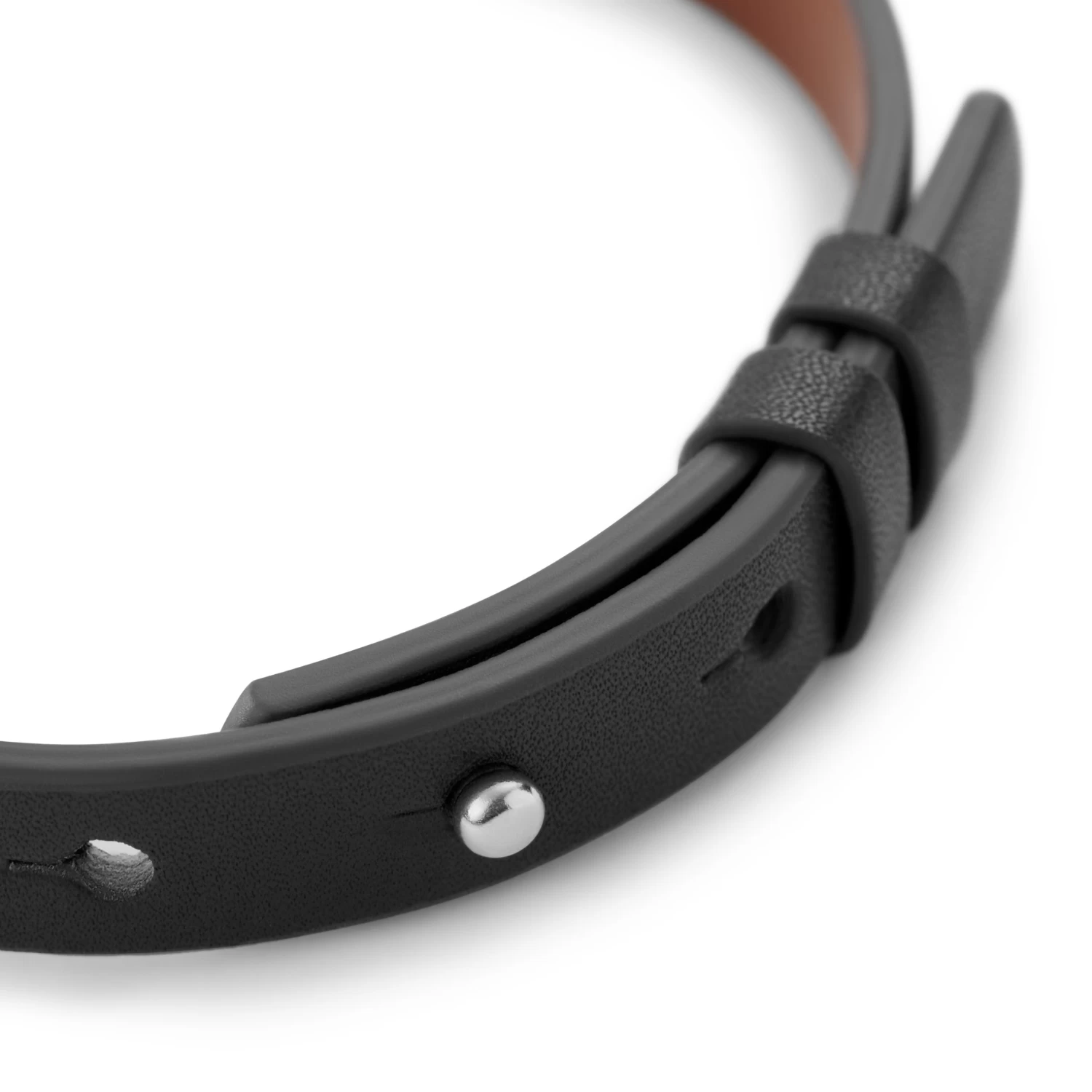 Nomen | Black And Brown Leather ID Bracelet With Silver-tone Elements - Image 6