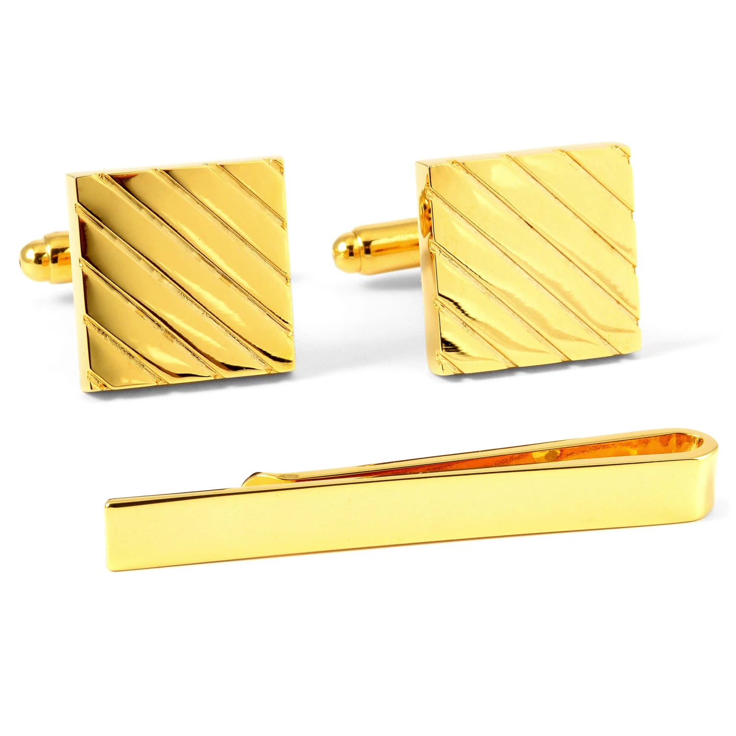 Gold-Tone Cufflinks & Tie Bar Set