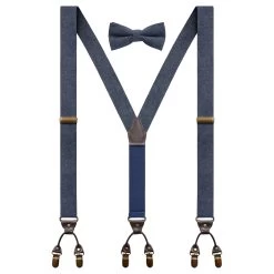 Deep Blue Denim Y-Back Dual Clip Braces & Pre-Tied Bow Tie Set