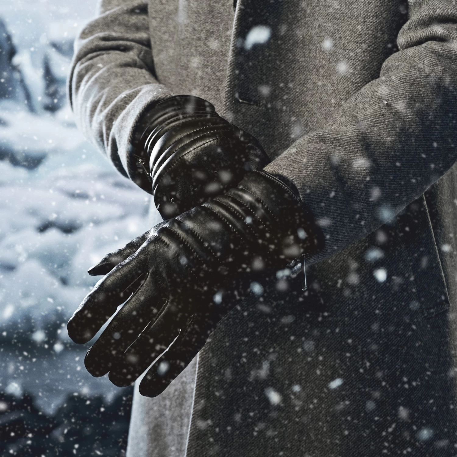 Brown Touchscreen Ribbed Leather Gloves - Image 2