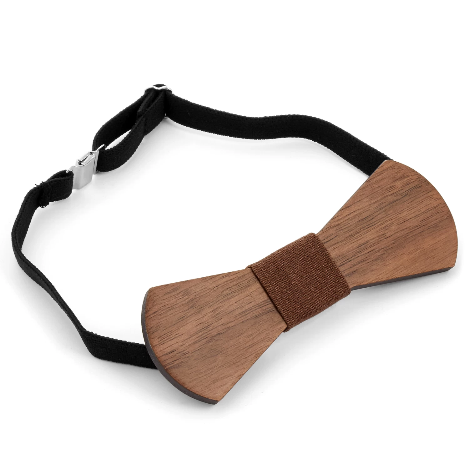 Walnut Wood Bow Tie & Chocolate Brown Fabric Detail - Image 2