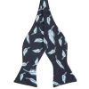 Gunmetal & Baby Blue Feather Print Microfiber Self-Tie Bow Tie