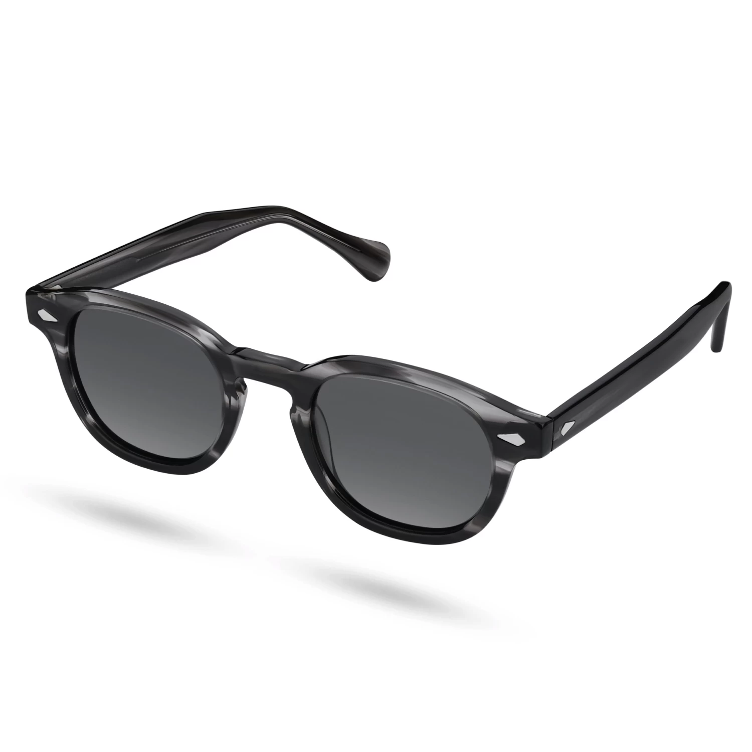 Monochrome Tortoiseshell Round Horn Rimmed Polarised Sunglasses - Image 2