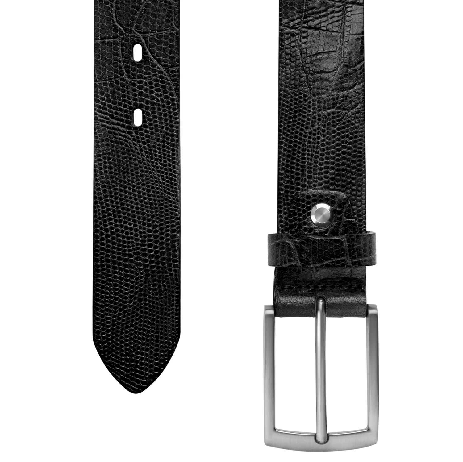 Vincio | Black Full Grain Leather Belt With Gator Print - Image 2