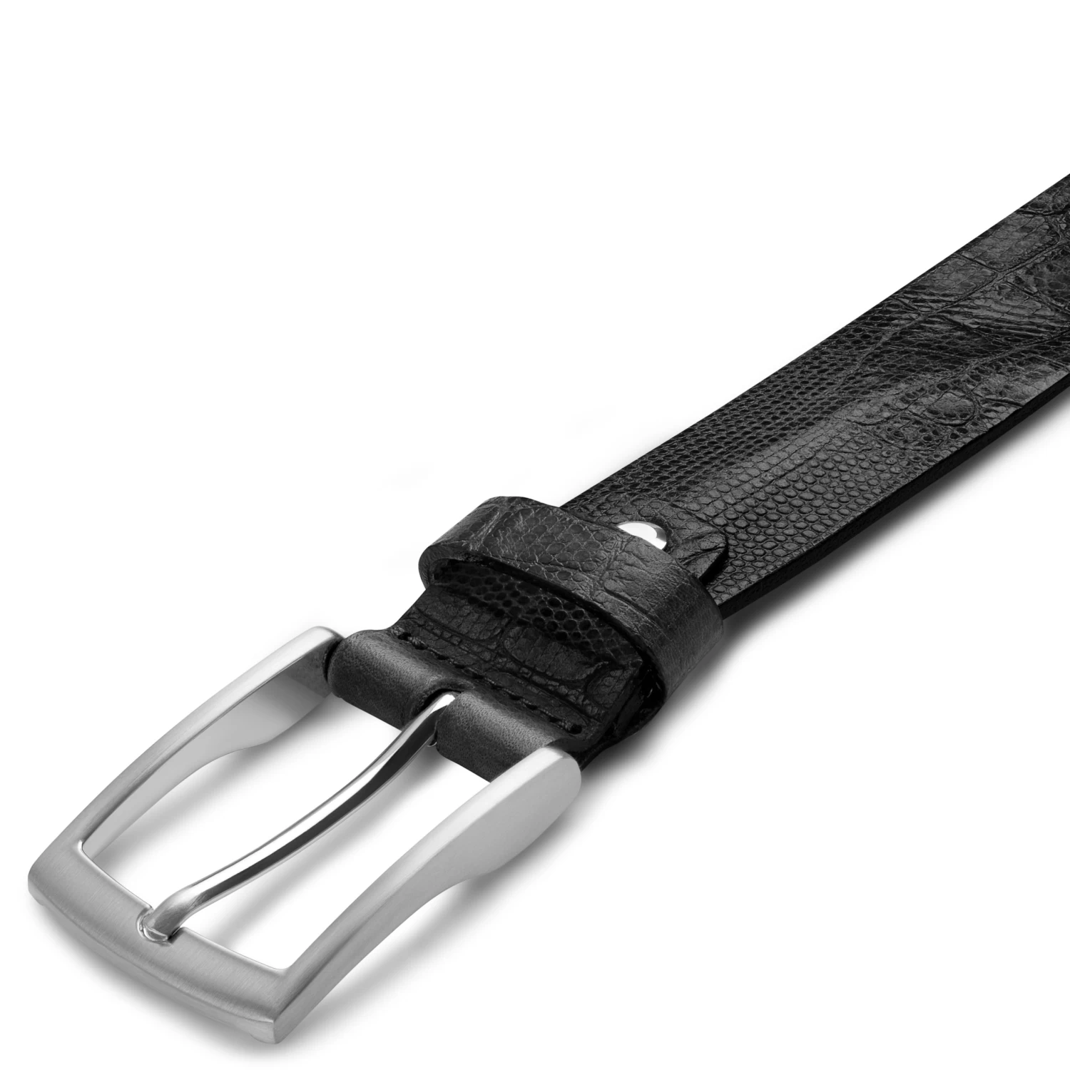 Vincio | Black Full Grain Leather Belt With Gator Print - Image 3