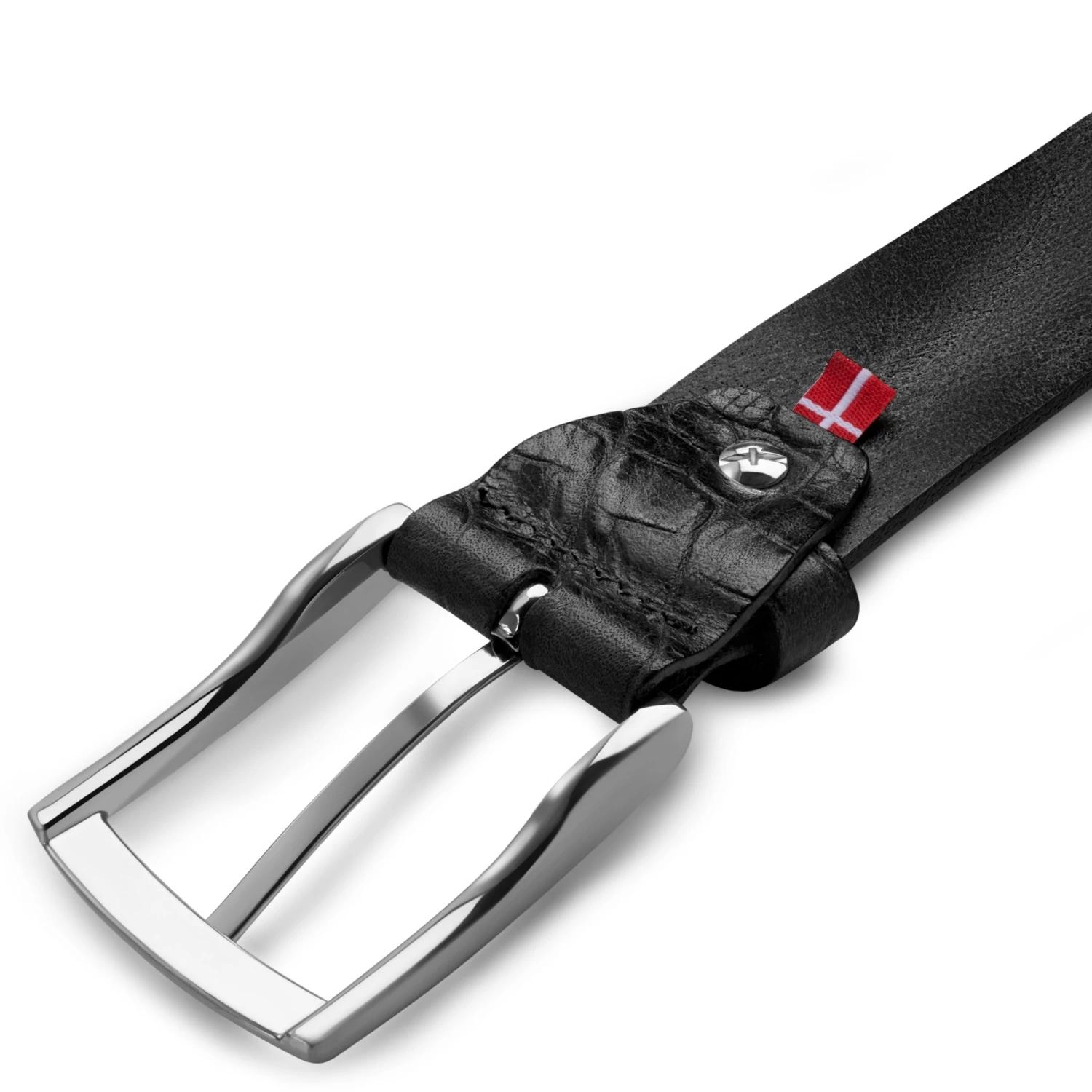 Vincio | Black Full Grain Leather Belt With Gator Print - Image 4