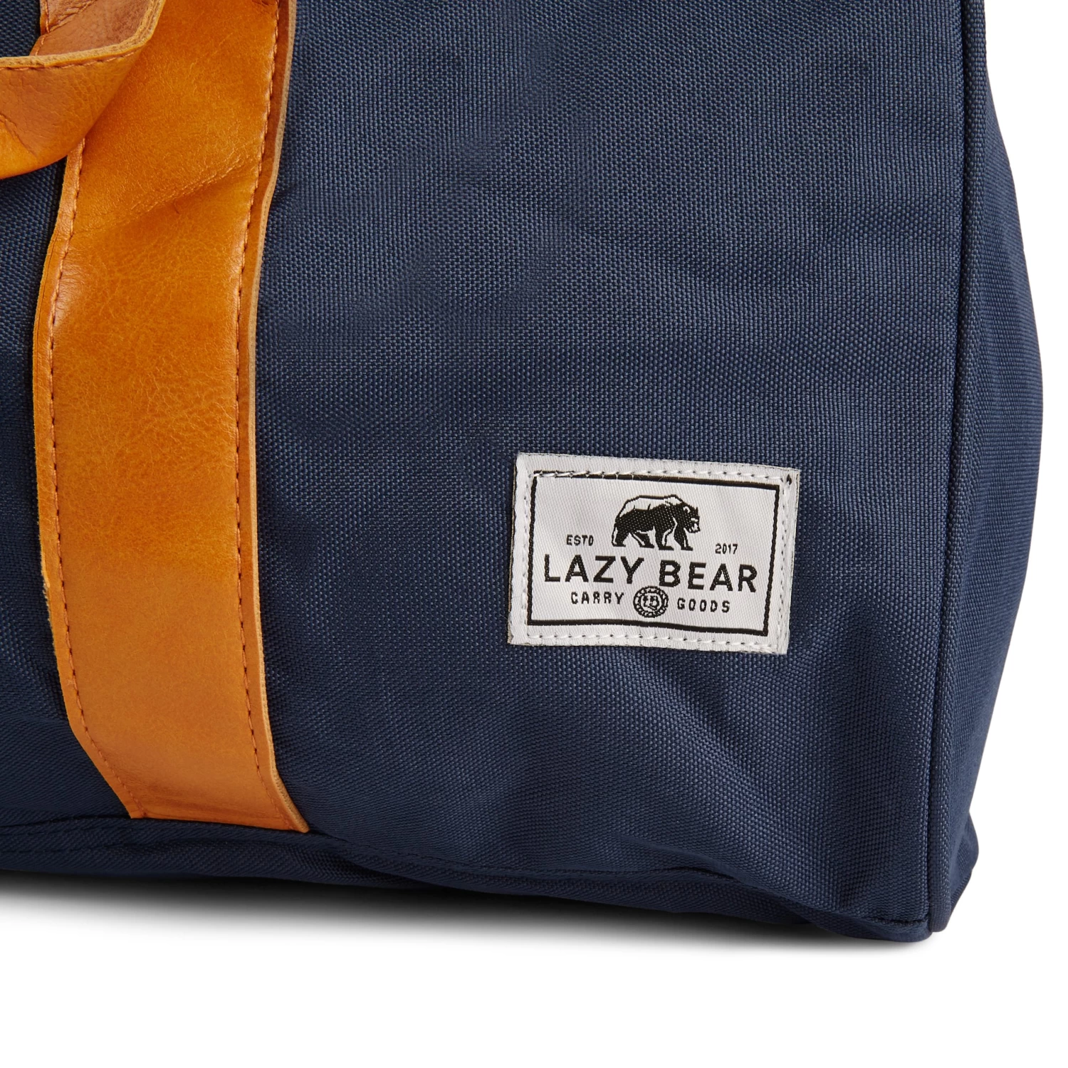 Lewis | Navy Blue Polyester & Tan Faux Leather Duffle Bag - Image 8