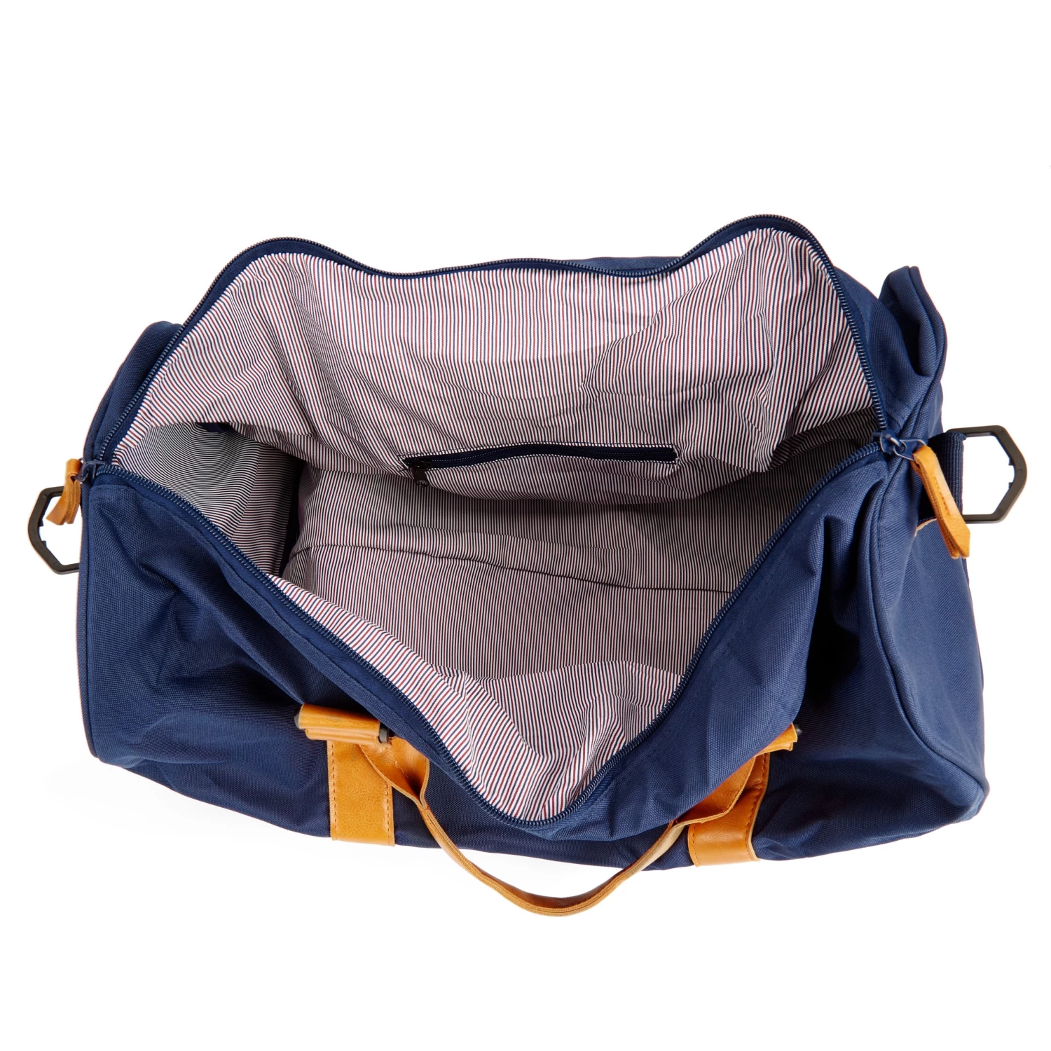 Lewis | Navy Blue Polyester & Tan Faux Leather Duffle Bag - Image 9