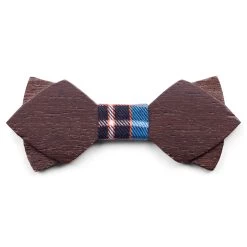 African Wenge Wood Double Wenge Bow Tie With Chequered Fabric Detail