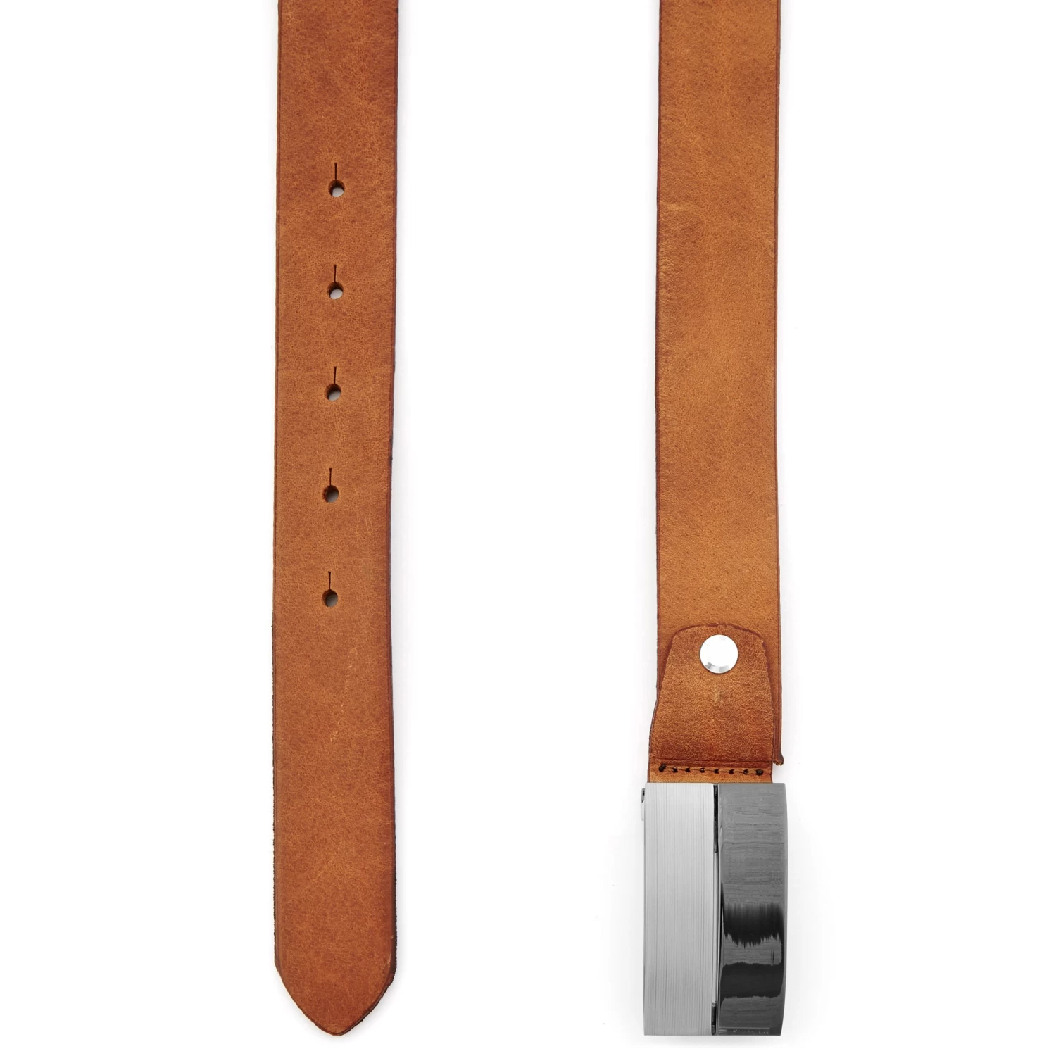 Classic Metal Buckle & Tan Leather Belt - Image 2