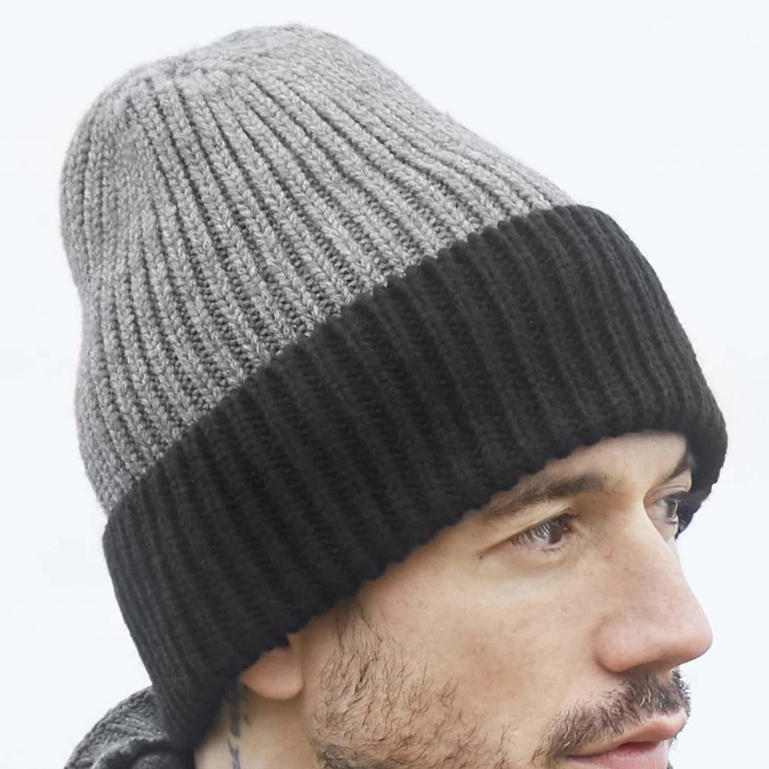 Montagna | Black & Camouflage Grey Chunky Knitted Rib Beanie - Image 8