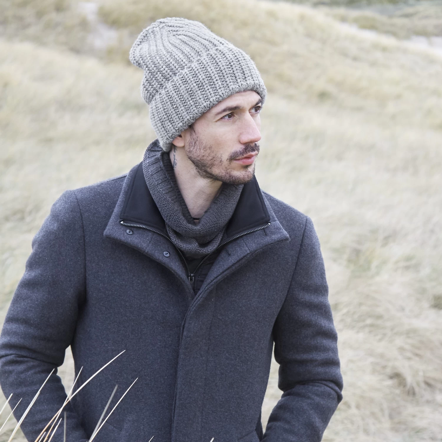 Montagna | Camouflage Gray Chunky Knitted Rib Beanie - Image 4