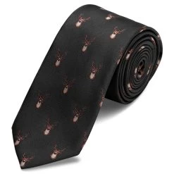 Black Christmas Reindeer Pattern Polyester Tie