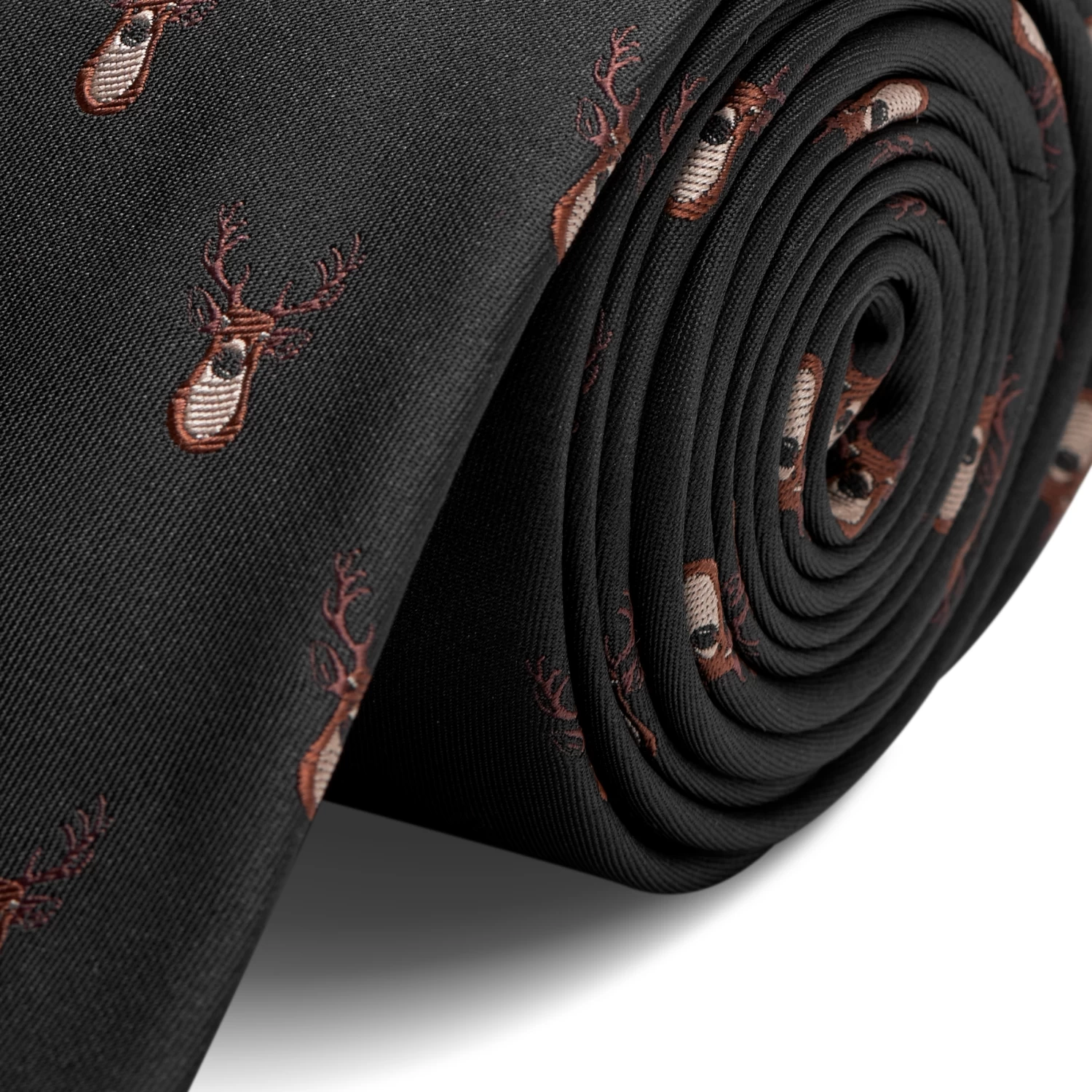 Black Christmas Reindeer Pattern Polyester Tie - Image 4