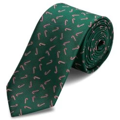 Green Christmas Candy Cane Pattern Polyester Tie