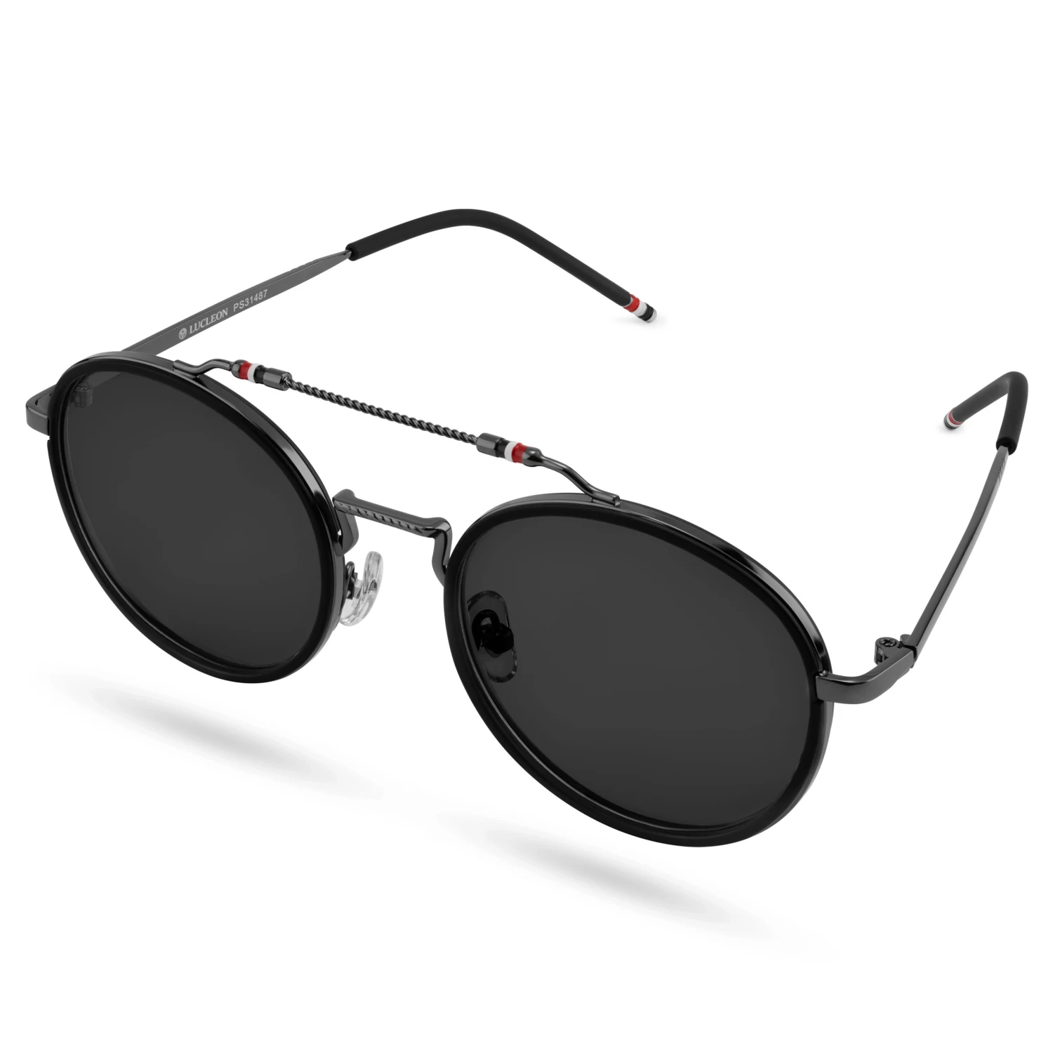 Occasus | Round Black Double Bridge Polarized Sunglasses - Image 4