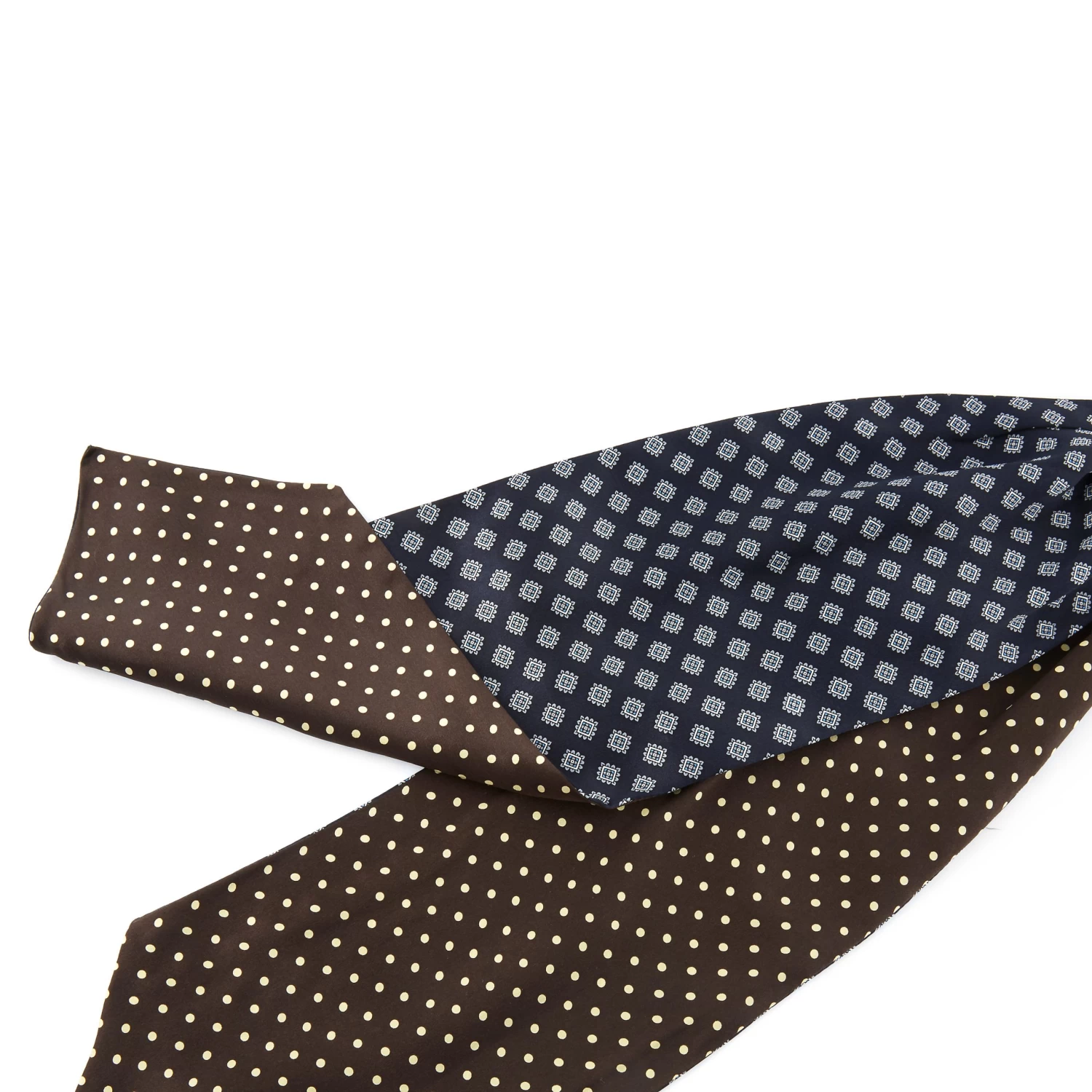 Brown & Navy Double Pattern Silk Ascot - Image 4