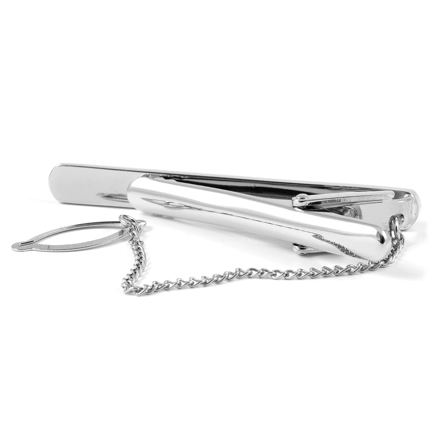 Silver-Tone & Zirconia Tie Clip With Chain - Image 3