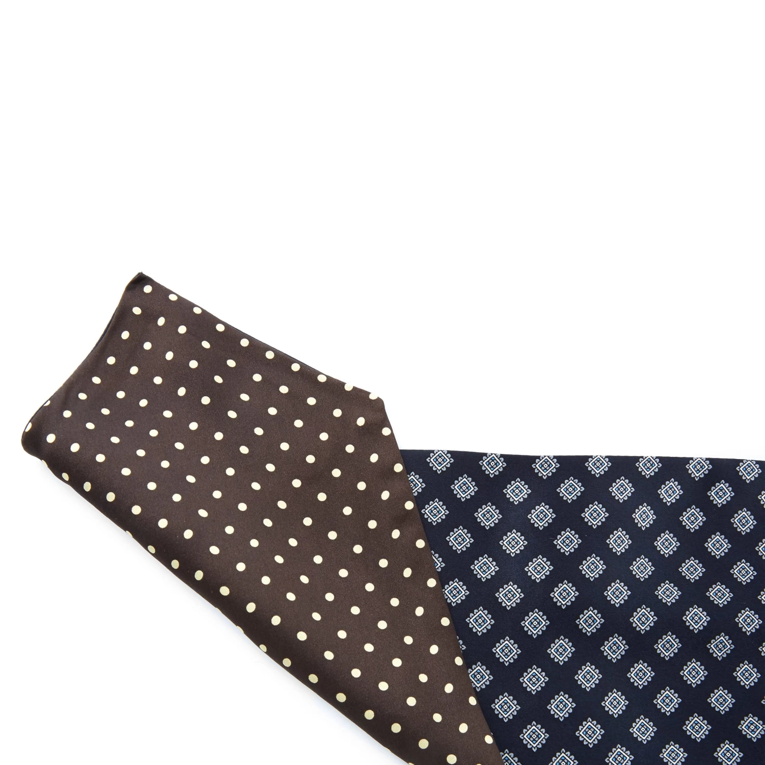 Brown & Navy Double Pattern Silk Ascot - Image 3