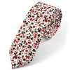 White, Red & Green Flower Print Cotton Tie