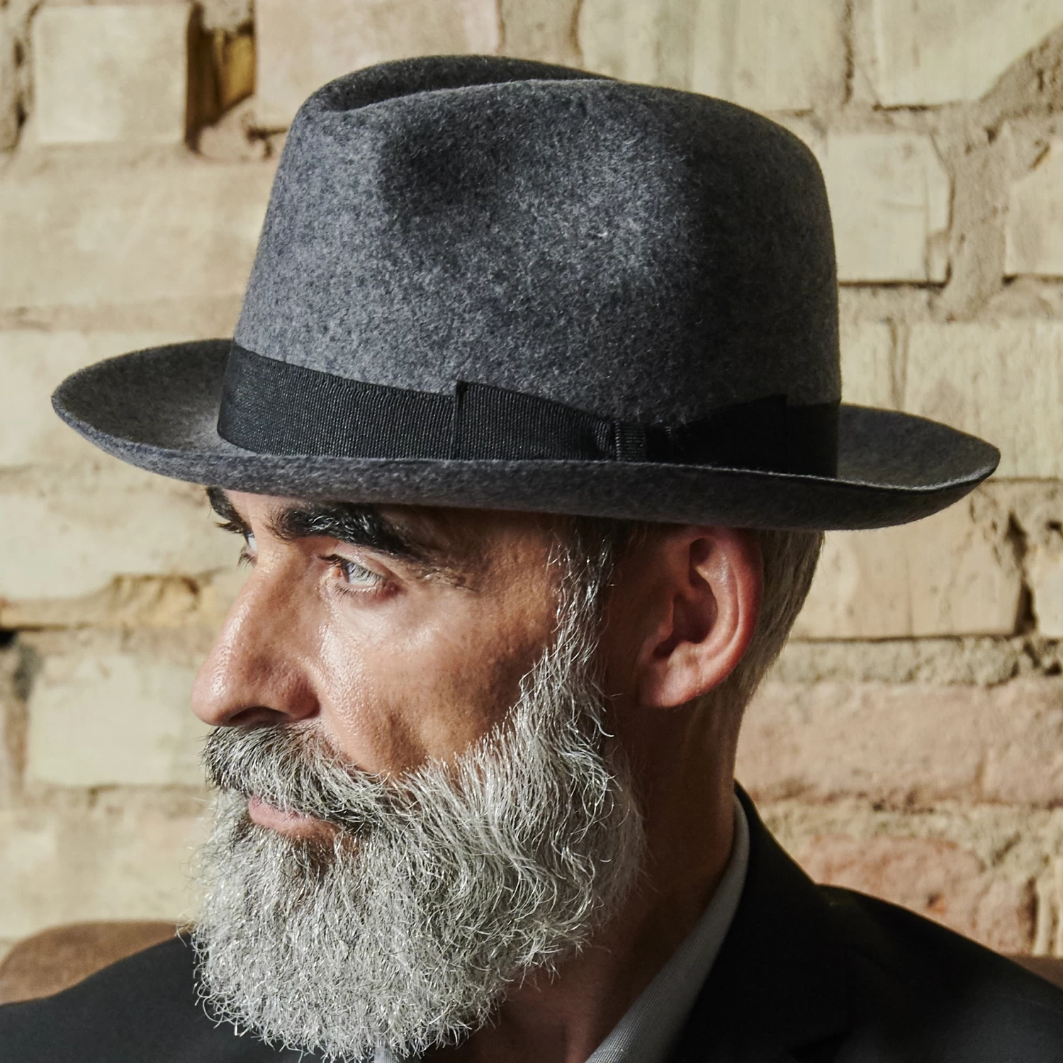 Moda | Dark Grey Wool Fedora Hat With Black Band - Image 7